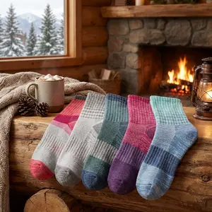 Women's Thermal Winter Warm Merino Wool Hiking Boot Socks - 5 Pairs Pack Cushioned Work Socks for Cold Weather Outdoor Activities Trekking Camping Comfortable Breathable Moisture Wicking