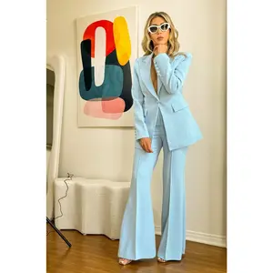 Adele Blazer Pants Set in Light Blue