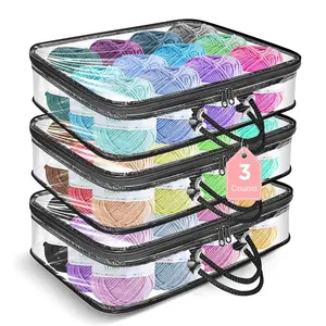 Clear Yarn Storage Bag, 3 Counts Yarn Storage Organizer Tote Bag for Knitting Needles Crochet Hooks Yarn Balls Unfinished Project, Home Organizer