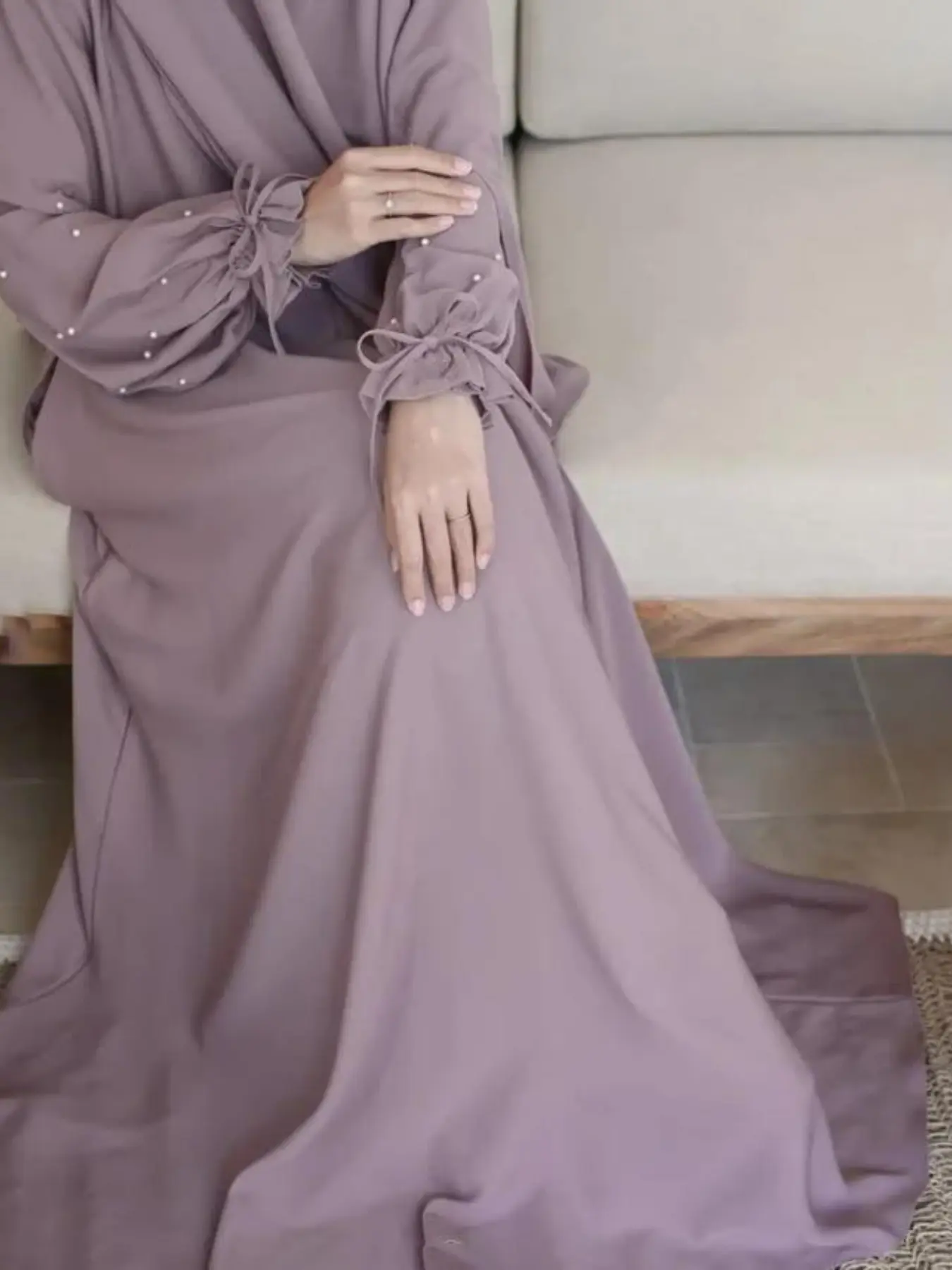 Women's Beaded Long Dress Set, Casual Loose Fit, Long Sleeves, Headscarf Included, Perfect for Ramadan, Eid, Holy Days, Daily Wear, Modest Islamic Clothing, Modesty Muslim Clothing, Muslim Outfits