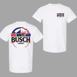 Men's 100% US Cotton Short-Sleeve Round Neck T-Shirt, Classic Fit Patriotic Drinking Graphic Top, Soft Breathable Fabric Red White And Beer Party Tee for Summer USA Occasions