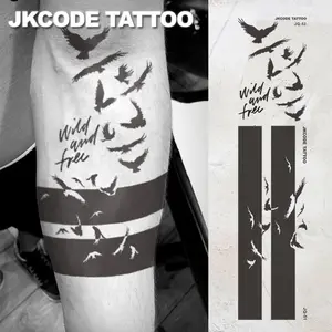 Men's Waterproof Hand Tattoo Set, Dark Armband Design, Unique Print, Bird Motif Street Graffiti Style, Cool Casual Look for Hands and Neck, Neck Tattoos