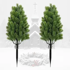 2-Piece Artificial Pine Needle Christmas Trees, Durable Base, Weather-Resistant Plastic, Perfect for Indoor & Outdoor Decor