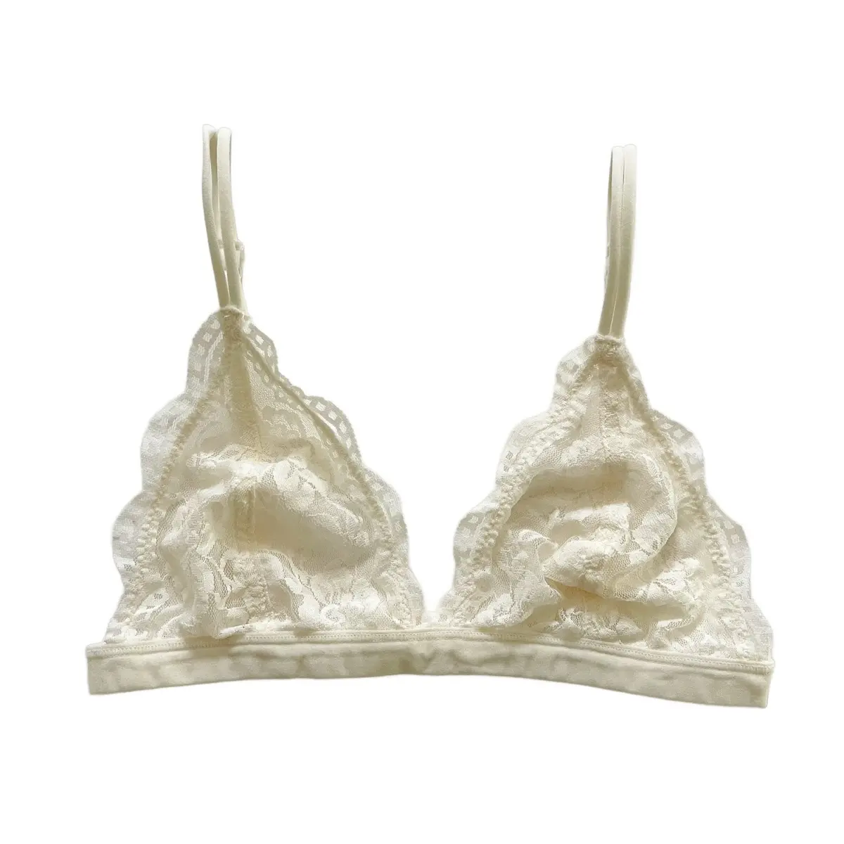 Ivory Triangle Floral Lace Bralette - Unpadded, Wire-Free, Adjustable Straps