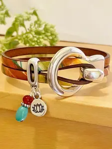 Bohemian Style Faux Turquoise Leather Bracelet, Vintage Design Unisex Couple Casual Creative Bangle, Colorful Oil Painting Jewelry Gift, Boho Style Bracelet