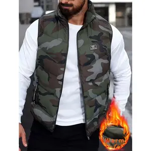 Men's Camo Vest Gilet, Trendy Simple Design, Loose Fit Zipper Pocket Stand Collar, Outdoor Sports, Casual Fashion, Perfect Gift Idea