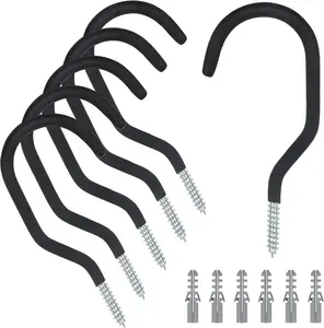 KURUI Road Bike Hooks for Garage Wall, 6 Pack Heavy Duty Bicycle Hangers for Hanging, Wall Mount Bicycle Storage for Ceilings, No Drill Large Ceiling Hooks for Hanging Plants