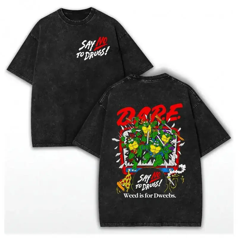 Vintage DARE Ninja Turtles Graphic Tee | Premium Washed Cotton Oversized Funny Shirt for Men & Women | Y2K Unisex Retro Streetwear Top | Say No To Drugs 90s Cartoon Apparel | Trendy TMNT Nostalgia Merch | Perfect Ironic Gift for Weeb Gamers