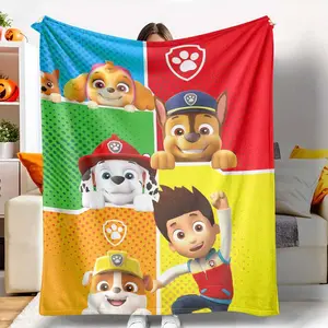 Paw Patrol Flannel Blanket Cartoon Pups Print Ultra Soft Warm Lightweight Cozy for Sofa Living Room Bedroom Decor Travel Camping Gifts for Dog Lovers Birthday Presents Movie Nights