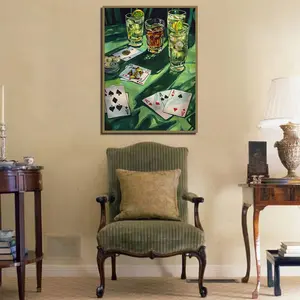 Dark Green Vintage Poker DIY Modern Diamond Painting Kits 5D Diamond Dots Gem Art Crafts with Tools Round for Home Wall Decor Gift 12x16in