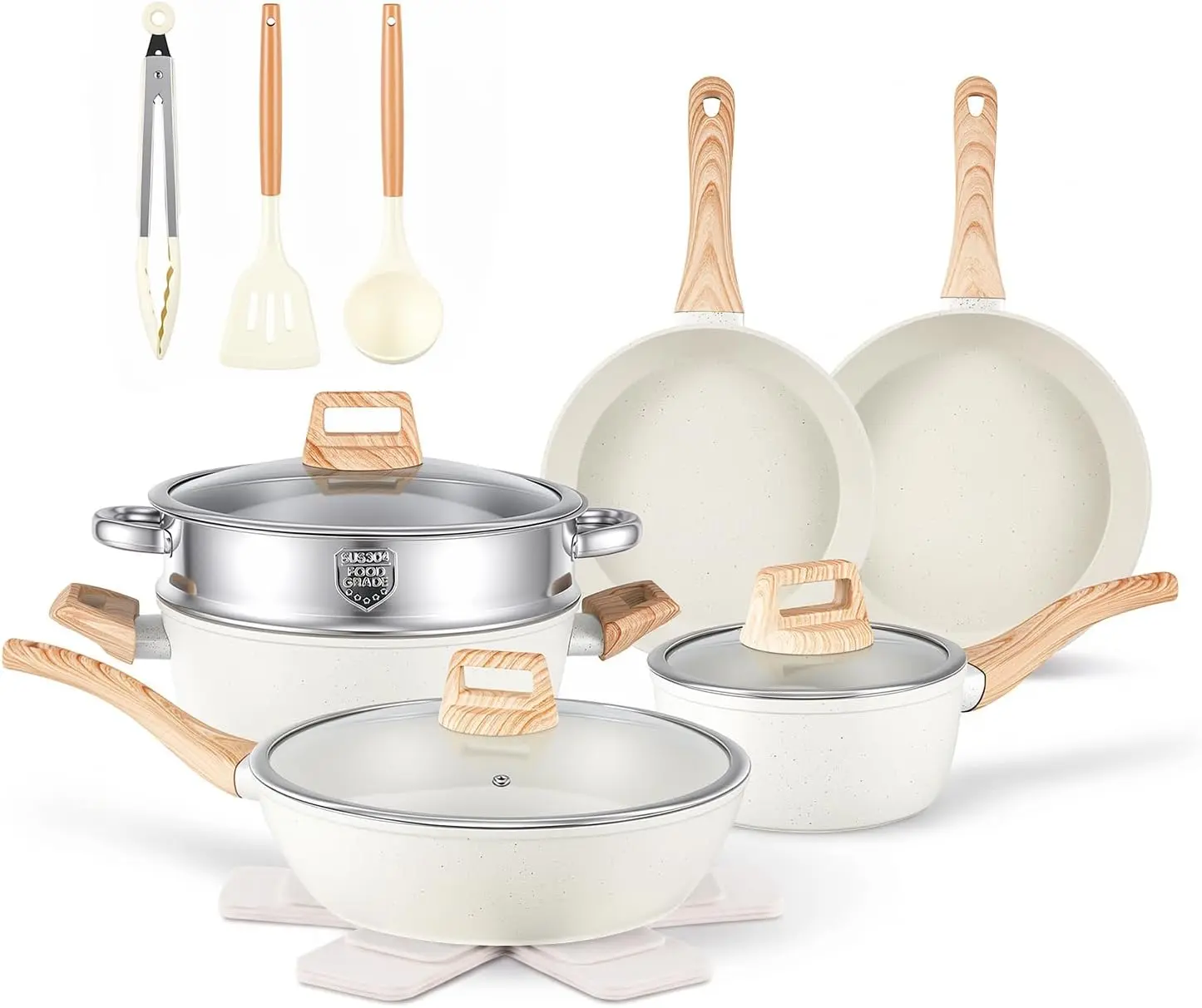 16PCS Pots and Pans Set Non Stick Cookware JueGo De Ollas Para Cocina | Beautiful Great Value Food Cooks Evenly Cleans Easily With Frying Pan Aluminium Lid