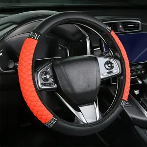15 Inch Artificial Rhinestone PU Leather Elastic Steering Wheel Cover, No Inner Ring, Stylish Car Interior Accessories, Durable and Comfortable, Replacement