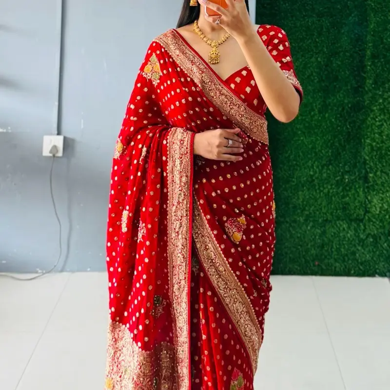 Women's Readymade Georgette Khaddi Saree with Matching Blouse