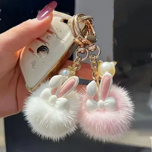 New Cute Plush Ball Small Rabbit Car Keychain Charm, Fluffy Bunny Keychain, Soft Stuffed Toy Doll Bag Pendant Wholesale, Adorable Accessory for Women, Keychain for Bags, Keychain for Car Keys
