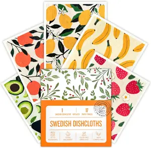 Swedish Dishcloths for Kitchen 5 Pack Super Absorbent Reusable Paper Towels Washable Biodegradable Quick Drying Dishwasher Safe Cleaning Gift Set Cotton Wipes