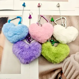5pcs Heart Plush Keychains, DIY Beaded Decoration, Creative Gift Ornament, High-Quality Climbing Buckle, Valentine's Day Present