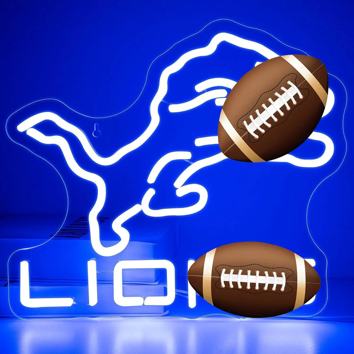 Football Neon Lions LED Neon Sign Light - Safe Silicone & Acrylic, Low Heat, USB-Powered Decorative Man Cave Light, Home Lighting for Football Fans Gifts, Ambient Home Lighting