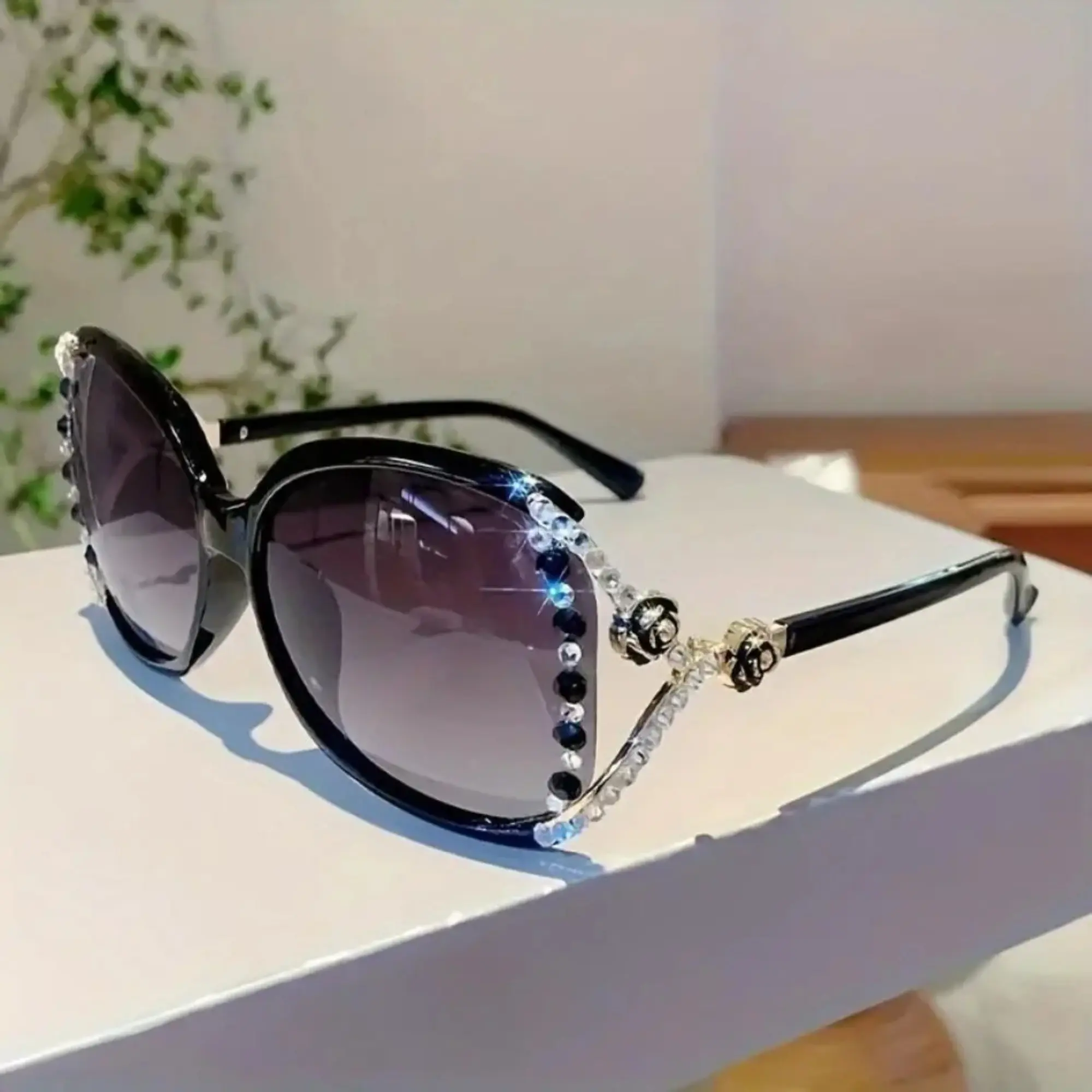 2026 NEW Women’s Aesthetic Camellia Rhinestone Glasses – Trendy Fashion Eyewear with Anti-Reflective Lenses, Lightweight Cute Blue Light Glasses for Daily Wear, Work, Study & Outfit Photos
