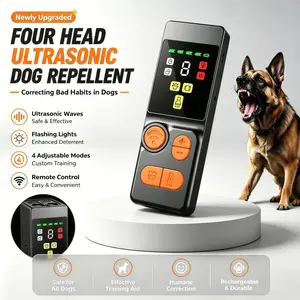 Ultrasonic Dog Repeller & Trainer 4-Head Anti Bark Device 9 Modes Adjustable Frequency 23-41kHz LED Flashlight Rechargeable 2000mAh Portable Pet Behavior Correction Tool for Outdoor Safety