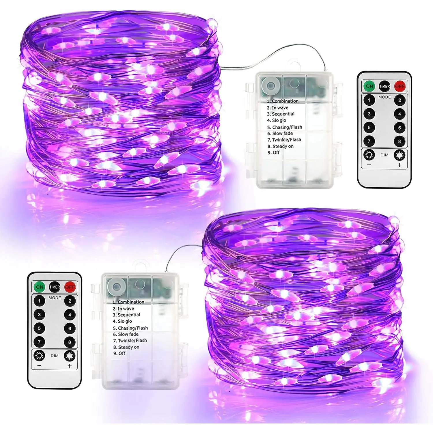Purple Halloween Lights, 19.47ft 60 LED  Halloween Lights, 8 Modes Purple Fairy String Light with Remote,  Outdoor Twinkle Light for DIY  Bedroom Holiday Party Decor