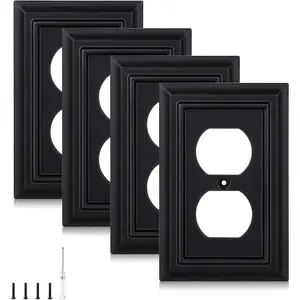 Matte Black Decorative Outlet Covers Wall Plates,  Fiber Light  Covers,  Material Electric Receptacle  Plate Outlet Cover of various styles (1 Gang Duplex 4 Pack)