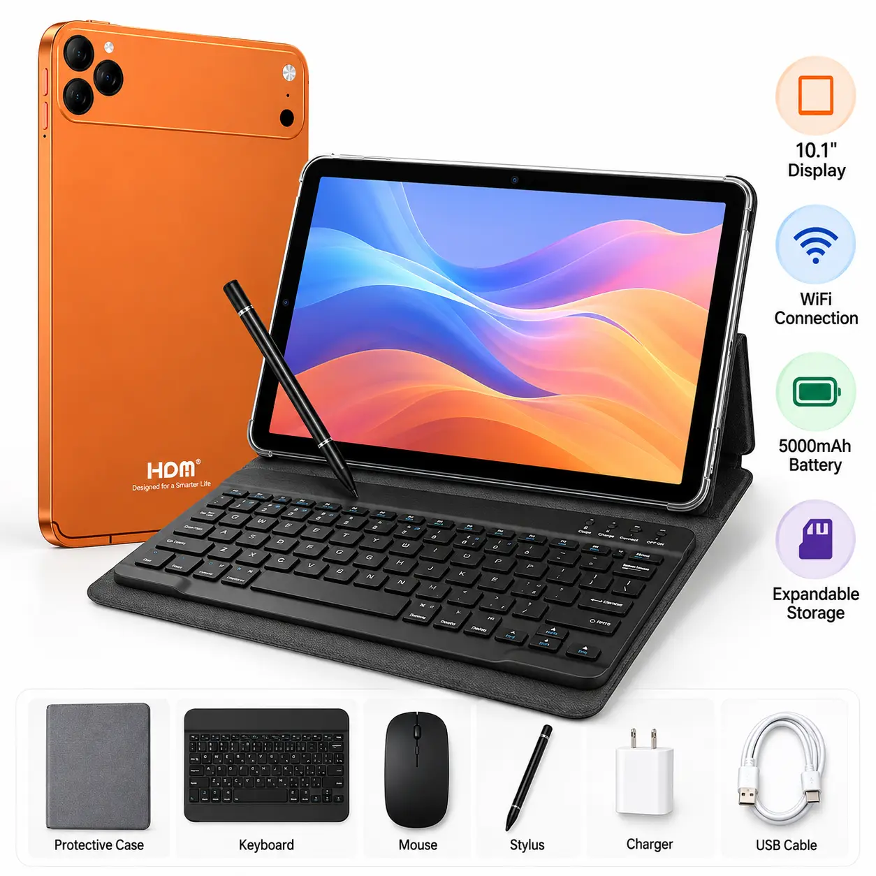 Portable Tablet Bundle for Travel & Remote Work, 10.1" Display, Memory size, WiFi & SIM Supported with Keyboard, Mouse & Stylus