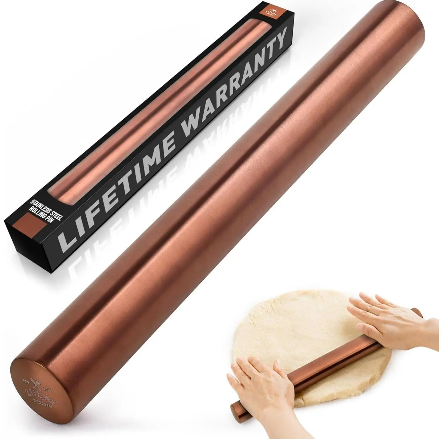 Zulay Kitchen 15.9 Inch Professional Stainless Steel Rolling Pin - Lightweight Metal French - For Baking, Pizza Dough, Fondant, and Dumplings