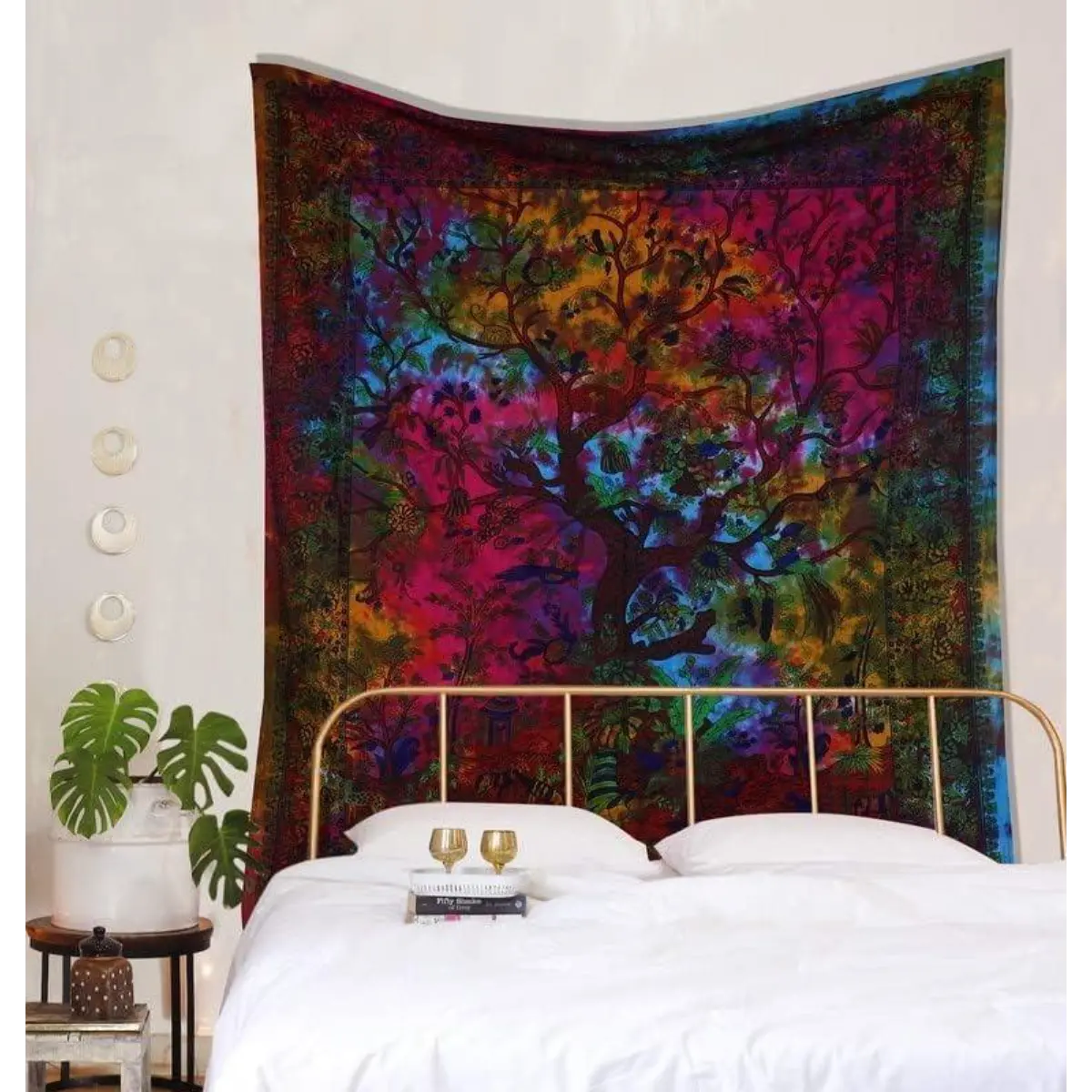 Tapestry Rainbow Tree of Life Wall Hanging Psychedelic Tapestries Indian Cotton Queen Bedspread Picnic Sheet Wall Decor Blanket Wall Art Hippie Bedroom Décor Landscape Retro Swiss Painting Mandala Floral Pattern Gift