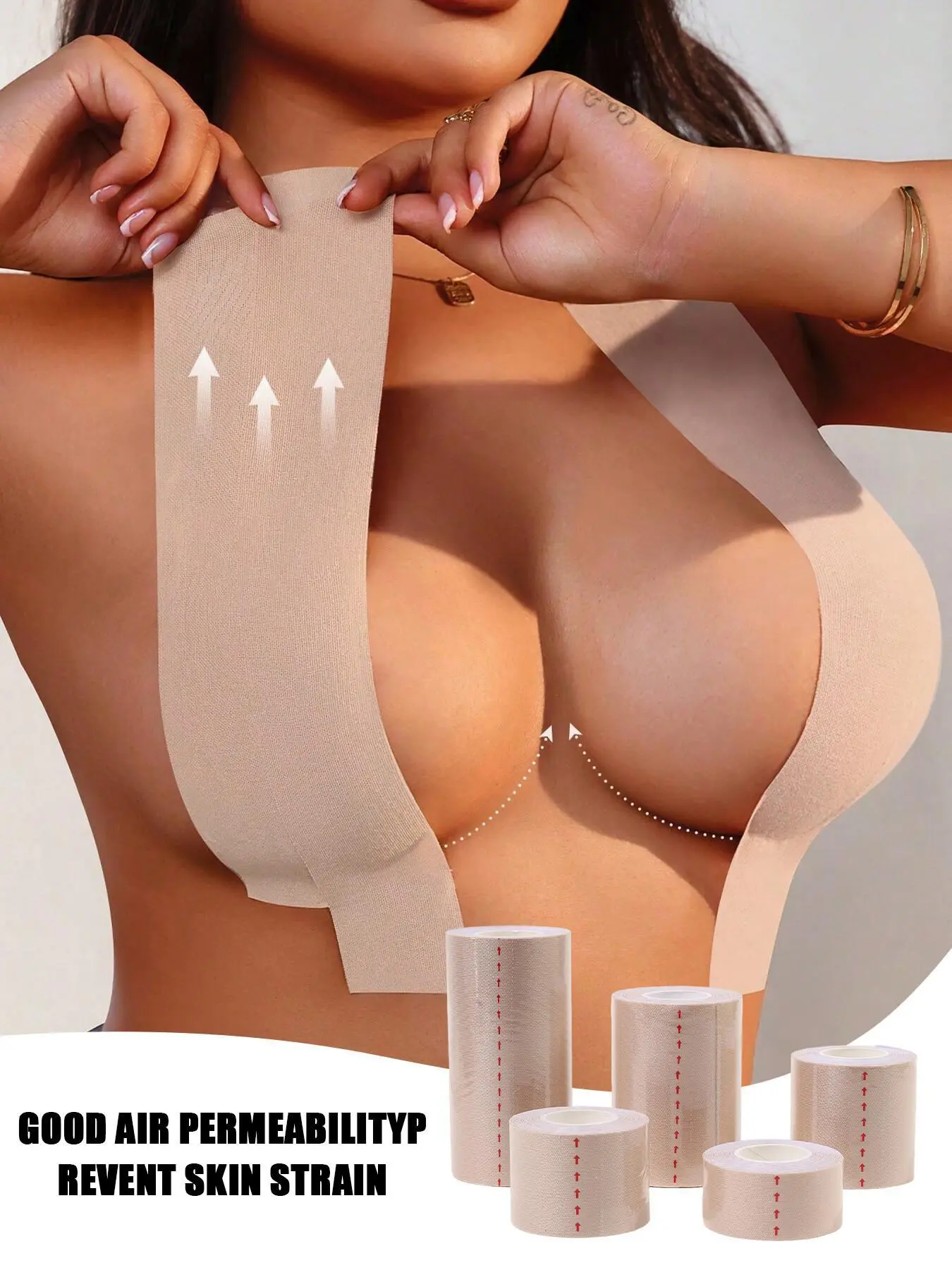 1 Roll  of  invisible elasticity-enhancing bra tape+20 pieces of disposable breast pads, suitable for A-G Cup, Adhesive Strapless Invisible Bra