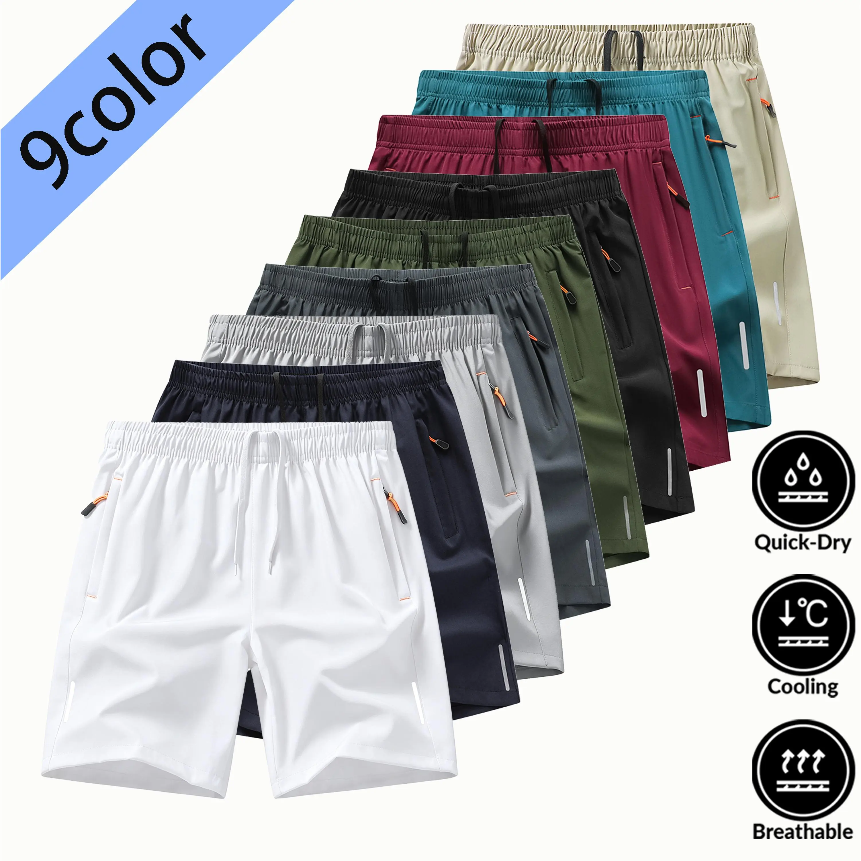 Men's Solid Color Zipper Pocket Shorts - Summer Casual Comfortable Breathable Three-Quarter Pants, Men's Everyday Bottoms, Tropical Beige,SpringStatements Clothes Clothes Menswear Plain