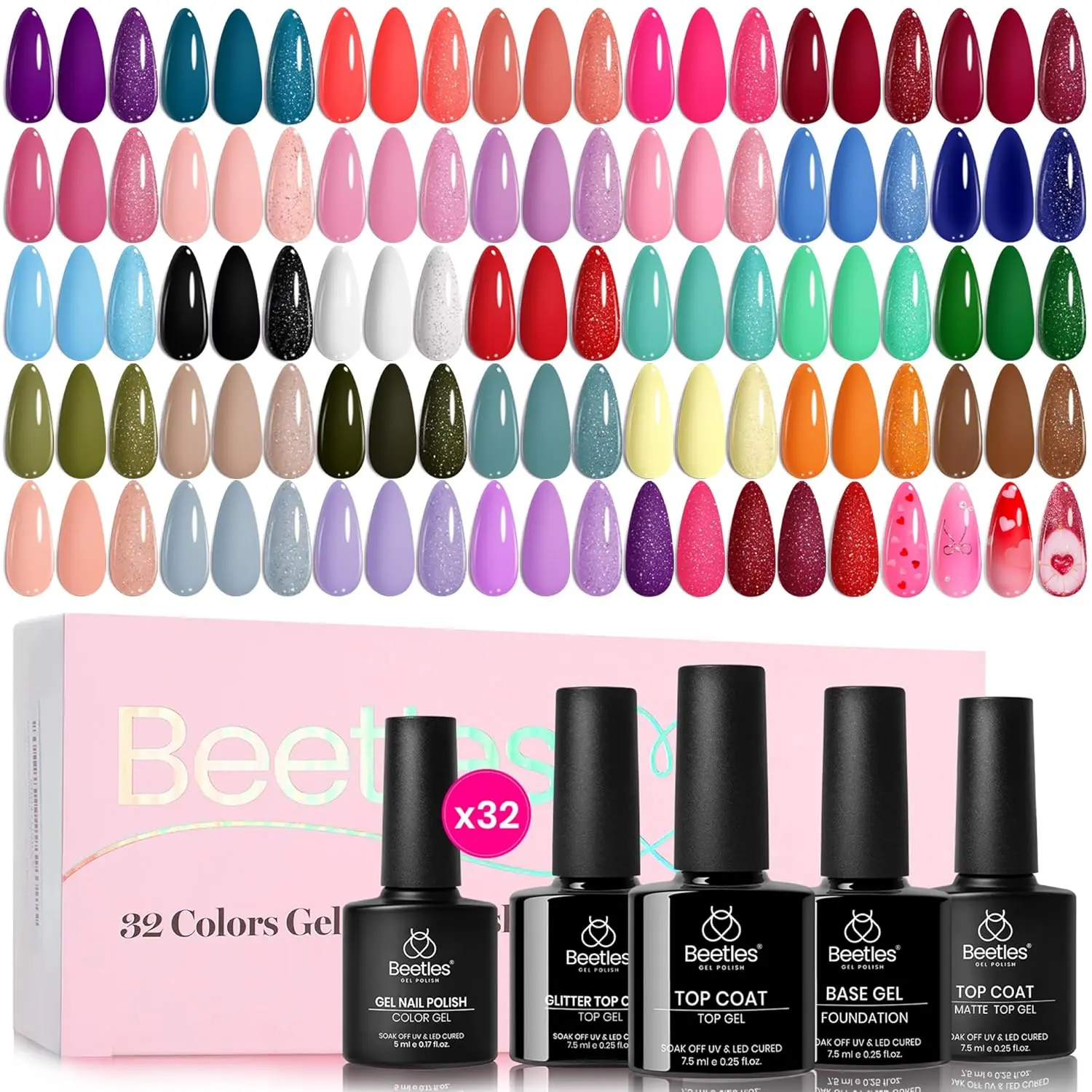 Beetles Gel Nail Polish Set,5ML Gel Polish with Base Top Coat All Season Manicure Tools for Beginners Nail Art Salon Home Gift for Women Girls #Summervibes