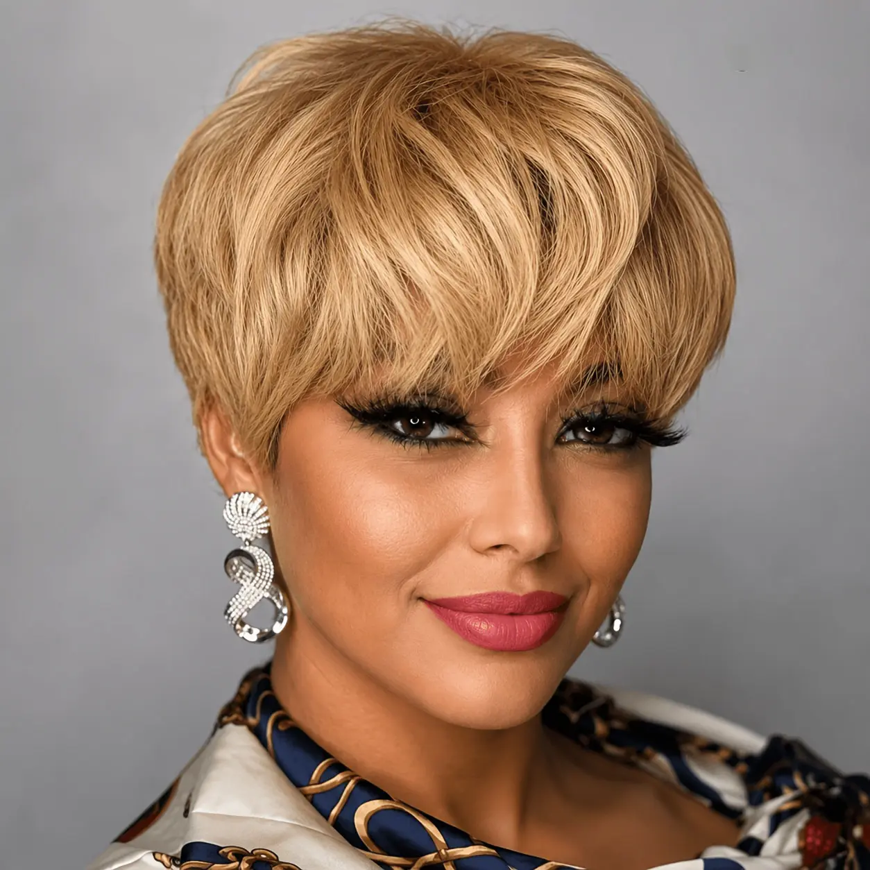Human Hair Short Pixie Wig  cut   with Side Swept Bangs, 6 Inch Layered Wig for WomenParties & Special Occasions upgrade style brown full machine