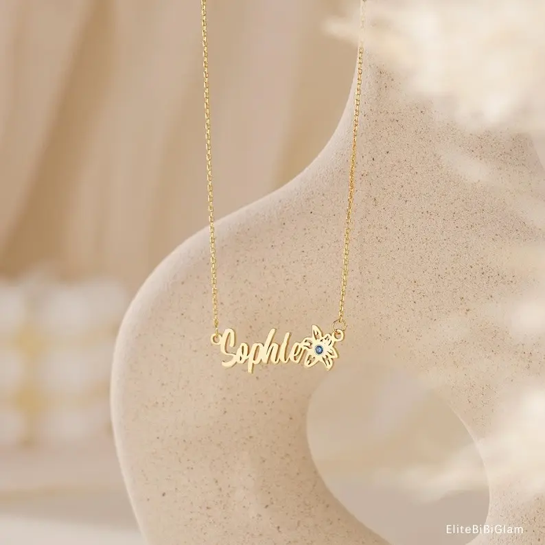 AS602 Personalized Name Flower Pendant Necklace, Custom DIY Unisex Jewelry with Metal Coating, Daily Wear Birthday Gift, Flowers, Chain & Link, Unisex Names, Name Necklace, Casual, Chain Jewelry Necklaces
