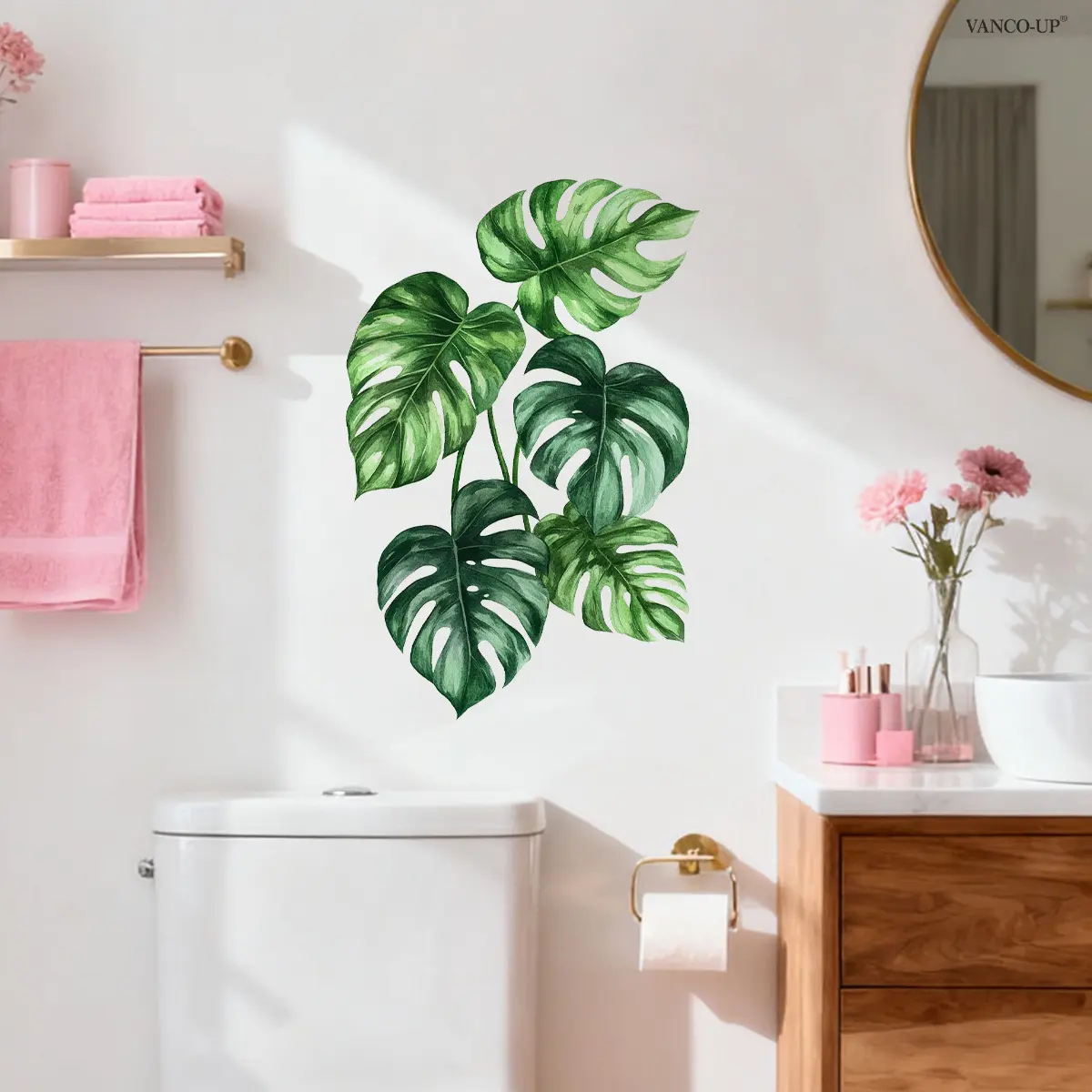 A new 2D flat hand-painted simple monstera creative home bedroom living room wall sticker Wall Decal for spring and summer, size 30*40cm, for entrance decoration and background wall beautification, Decorative Wall Sticker, Decorative Stickers, M21002-YC