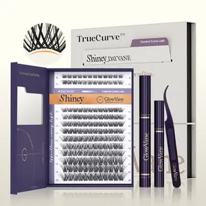 GlowVane TrueCurve Lash Clusters Kit Cluster Eyelash Extensions Kit D Curl 0.03mm Wispy Eyelash Clusters Kit with Invisible Band Mix 8–18mm DIY Individual Lash Extension Kit