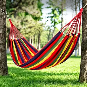 Outdoor Camping Hammock, Thickened Canvas Swing Bed, Anti-Side Flip Design, Perfect for Travel and Leisure, Durable and Comfortable, Stripe Pattern Hammock