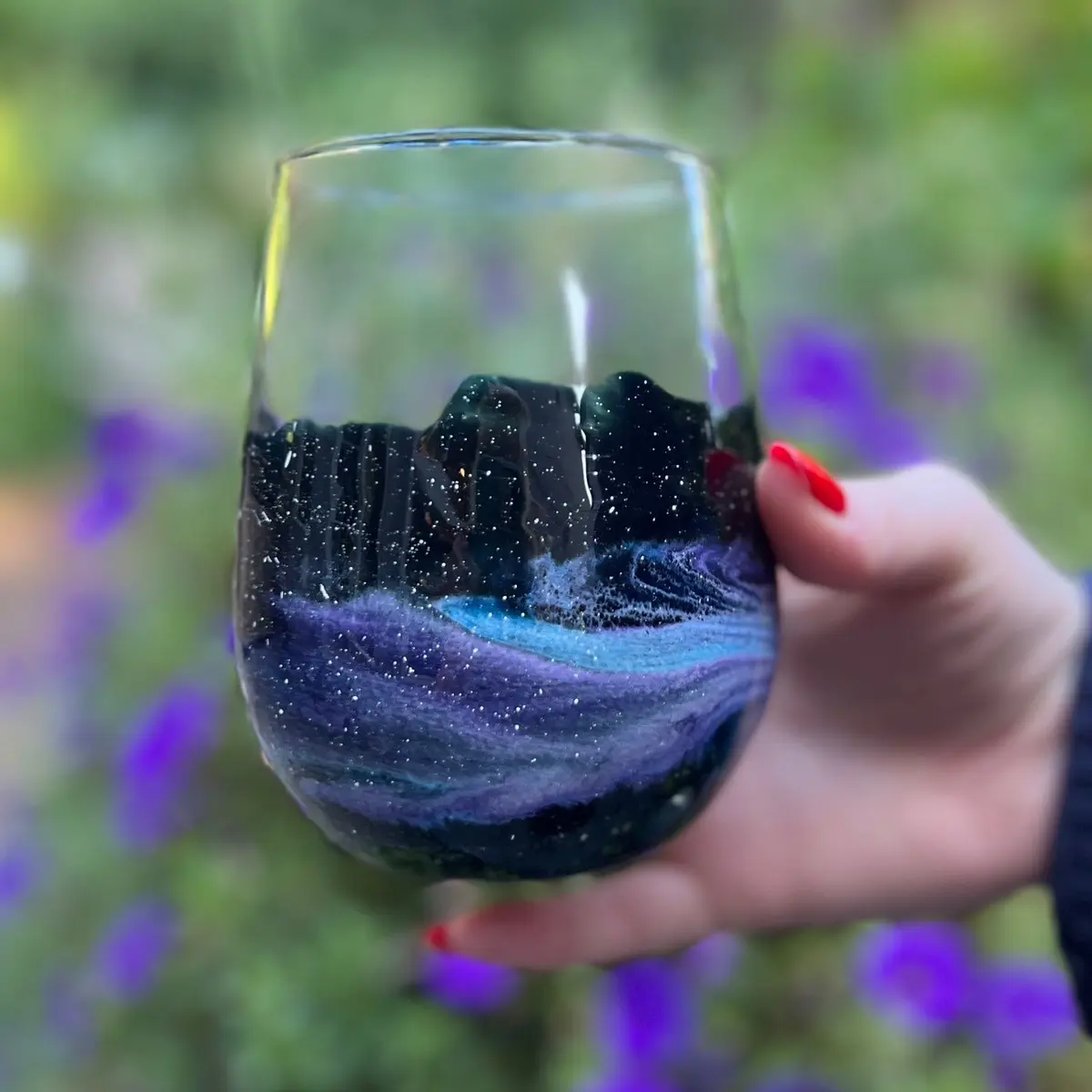 Galaxy inspired resin 17 oz stemless wine glass Drinkware Mugs