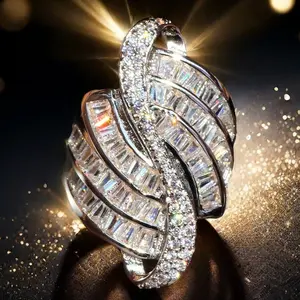 Luxury Wide Band Hip-Hop Style Sparkling Cubic Zirconia Ring - Bridal Engagement Wedding Anniversary Ring with Birthstone Design, Perfect for Valentine's Day, Mother's Day & Christmas Gifts