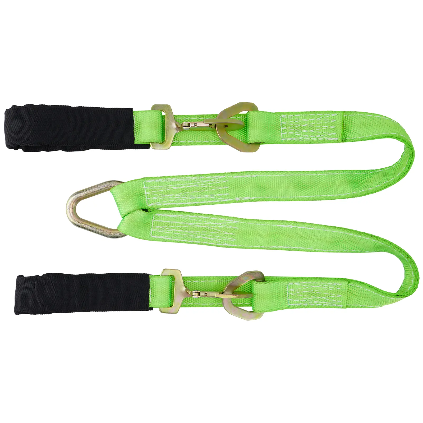 Reliable Green V-Bridle Webbing Strap Set (2"x6", 2"x4") - 4700lb Towing Truck Boat Accessory with Snap Hooks, Cordura Sleeve, Axle Straps, Hi-Viz Webbing for SUV Protection, Transportation - Father's Day Gift