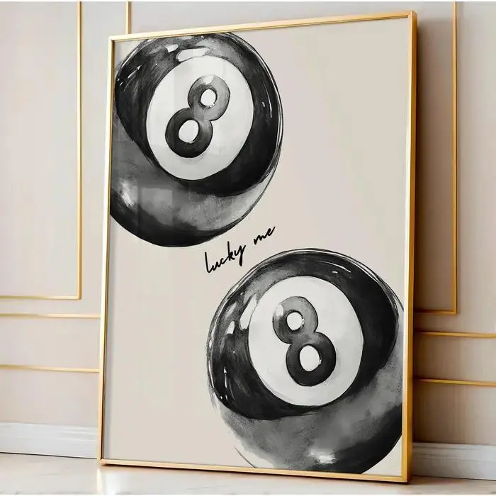 8 Pool Ball Print, Black Lucky Me Poster, Apartment Wall Art, Retro Poster, Maximalist Wall Art, Preppy Posters, Aesthetic Poster