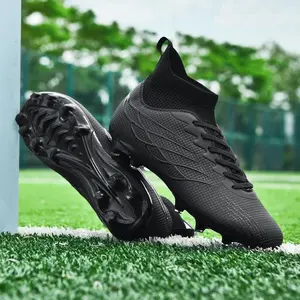 Men'SProfessionalSoccerCleats,High-TopBreathableAGSpikes,Non-SlipTPUSole,All-SeasonOutdoorSportsFootballBoots,ClassicBlackStripedPreppy,Lace-UpFauxUpper,FabricInner&Insole,forBallgame&Trainingoutdoorsport