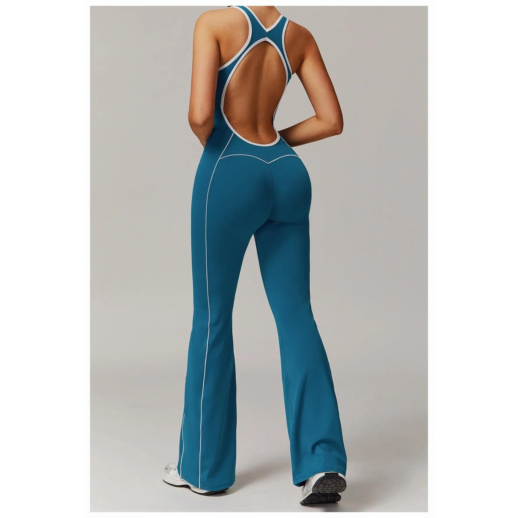 Contrast Trim Flared Jumpsuit