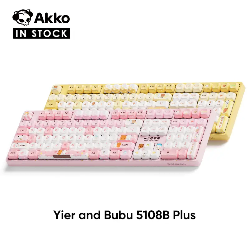 Akko Wireless Gaming Keyboard 5108B Plus Full Size Keyboard Yier and Bubu Hot-Swappable Tri-Mode Mechanical Keyboard RGB Backlight, Piano Pre Lubed Switch