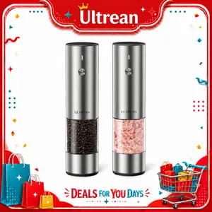 Ultrean Electric Salt & Pepper Grinder Sets （2PCS）- LED Light,Rechargeable, Freely adjustable grind size(6 Settings) , One button,One hand,Huge upgrade, for Home Kitchen & BBQ,Gift,Mother's Day gift