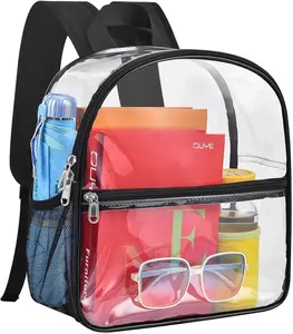 Clear Backpack Stadium Approved 12×12×6 with Reinforced and Wider Shoulder Straps, Small Clear Bag for Schools, Concerts, Work, Festivals and Sporting Events - Black