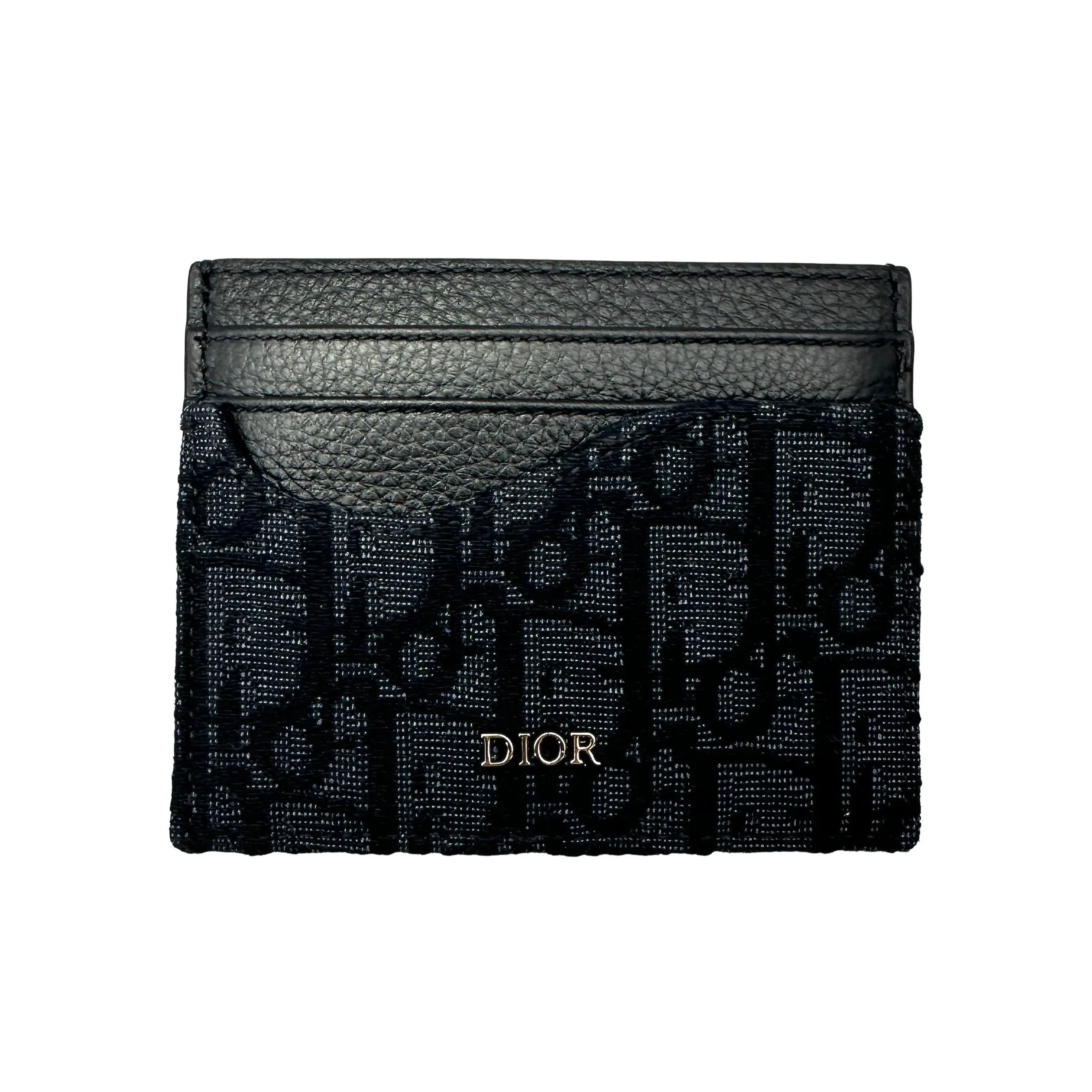 Pre-owned Dior Calfskin Small Leather Goods Oblique Jacquard Navy Card Holder