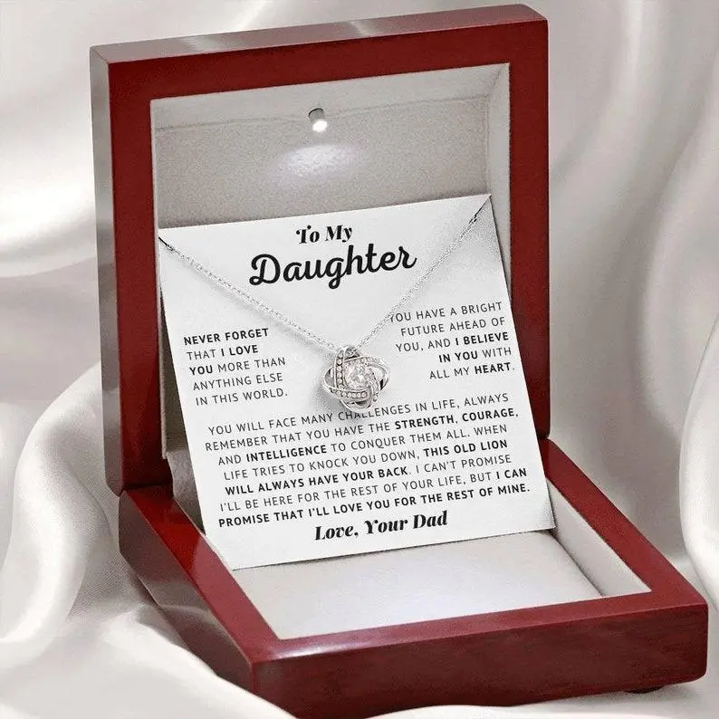 To My Daughter - I Believe In You | Inspirational Strength Love Knot Necklace from Dad | 14k Sentimental Jewelry Gift for Birthday, Graduation, or Special Occasions | A Heartfelt Present to Encourage, Empower, and Support 1103.1d