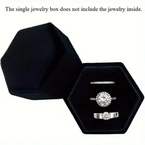 1pc Hexagon Ring Box 3 Slots - Velvet Premium Wedding Ring Bearer Box Handmade Vintage Three Rings Holder Jewelry Box for Proposal Engagement Ceremony Photography, for Home Room Living Room Office Decor, Mother's Day Spring Season Gift