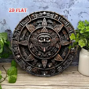 Aluminum Metal Mayan Calendar Wall Art Round Vintage Aztec Calendar with Authentic Symbols for Home Decor Office Man Cave Gift