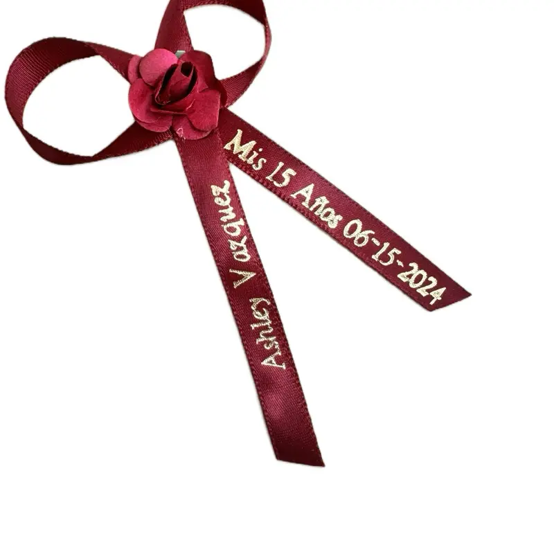 Personalized Baptism Ribbons - Office Gift Wrapping Decorations, White Rose Accent, Custom Notes, Ivory/Gold Writing for Special Events